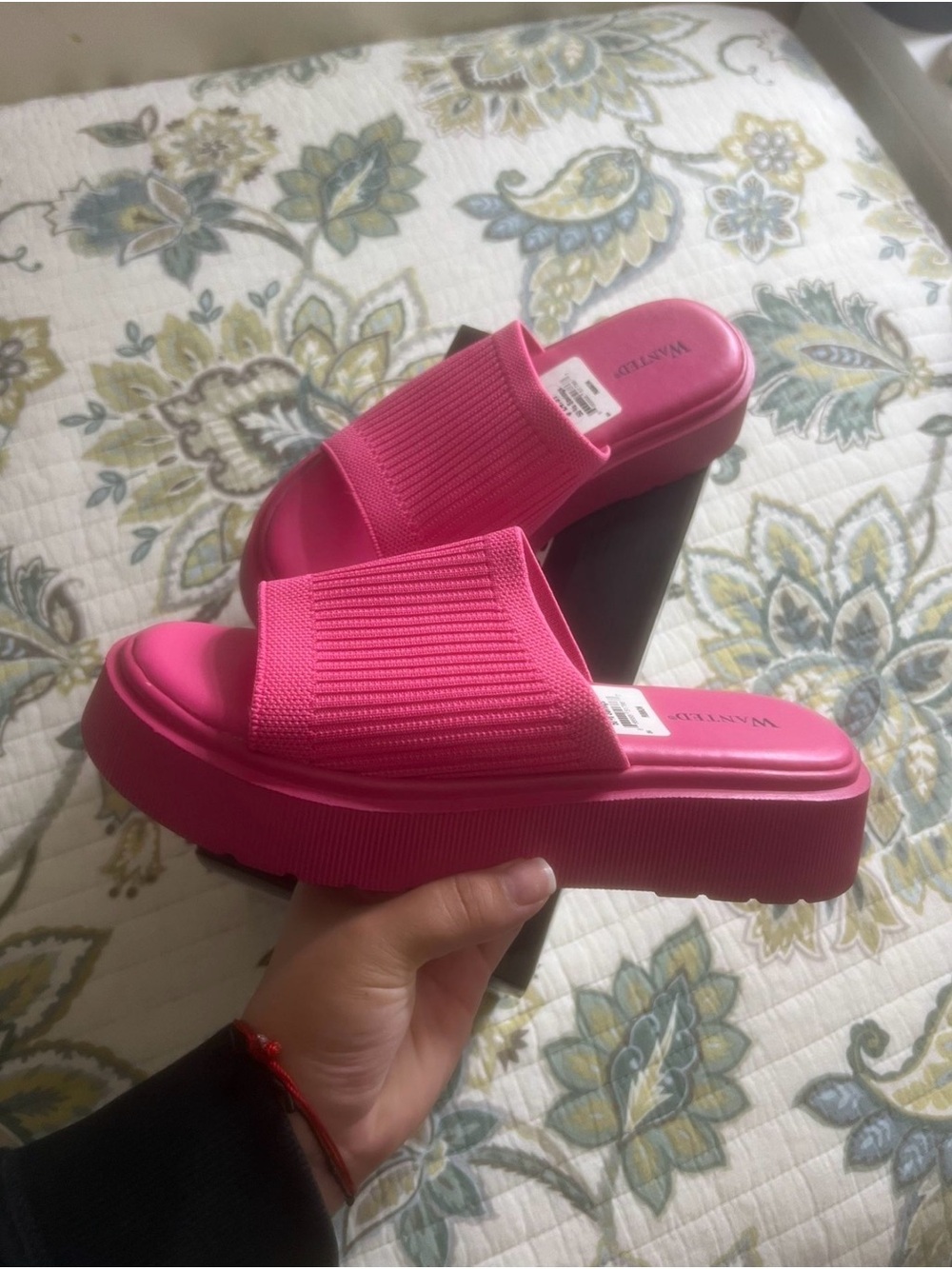 Wanted Hot Pink Platform Slide Mules
